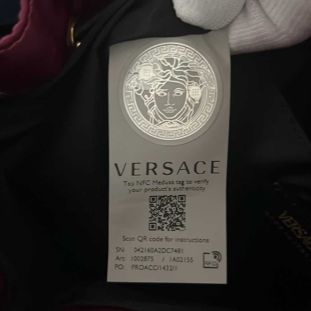 VERSACE Medusa Palazzo Nylon Bucket Bag Plum - Picture 11 of 15
